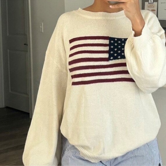Cozy American Flag Print Oversized Sweater Top XS S M L XL XXL - Picture 3 of 4